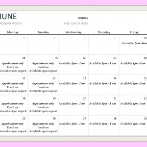 Aisha's June 2018 Calendar