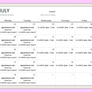 Aisha's July 2018 Calendar