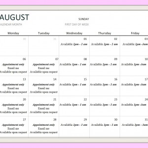 Aisha's August 2018 Calendar